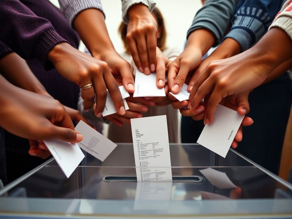 Importanța votului pentru democrație: de ce fiecare vot contează 1 Mâini diferite pun buletine de vot în urnă.