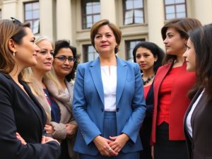 Femei discutând despre politică într-un cadru profesionist.